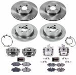 Powerstop KCOE8915 Front and Rear Brake Disc and Caliper Kit, Plain Surface 4 Lugs 258.8 mm Natural Caliper, Ceramic, Z17 OE Replacement
