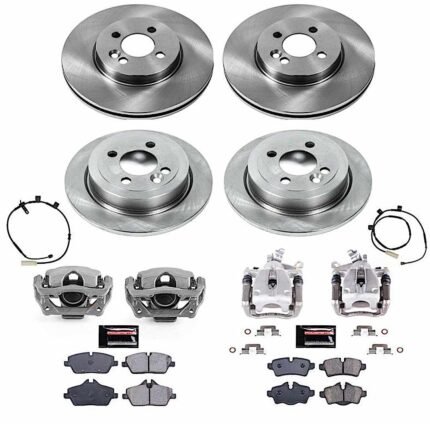 Powerstop KCOE8915 Front and Rear Brake Disc and Caliper Kit, Plain Surface 4 Lugs 258.8 mm Natural Caliper, Ceramic, Z17 OE Replacement
