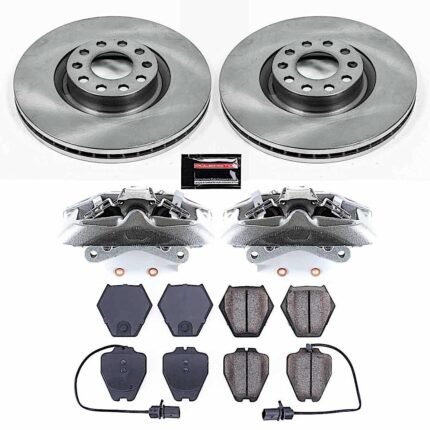 Powerstop 2-Wheel Set Power Stop&reg; KCOE948 Front OE Stock Replacement Low-Dust Ceramic Brake Pad, Rotor and Caliper Kit