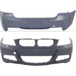 Replacement Front and Rear Primed Bumper Covers, For Models With M Package, With Headlight Washer Holes, With Rear Bumper Park Distance Control Sensor Holes