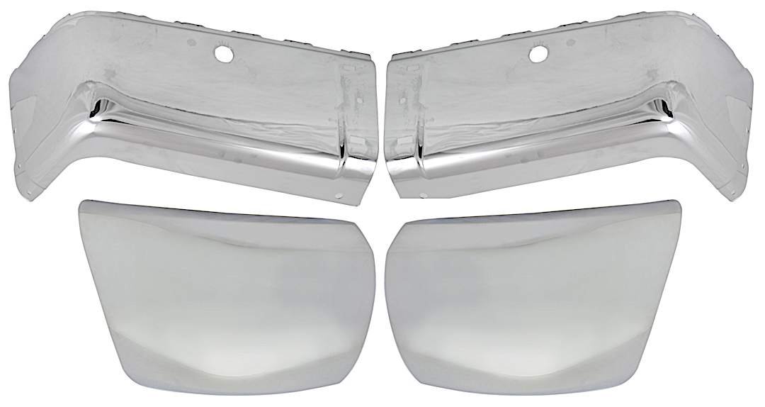 set-repc011109-4_1.jpg Replacement Front, Driver and Passenger Side Bumper End, Chrome Front - Plastic; Rear - Steel - Image 1