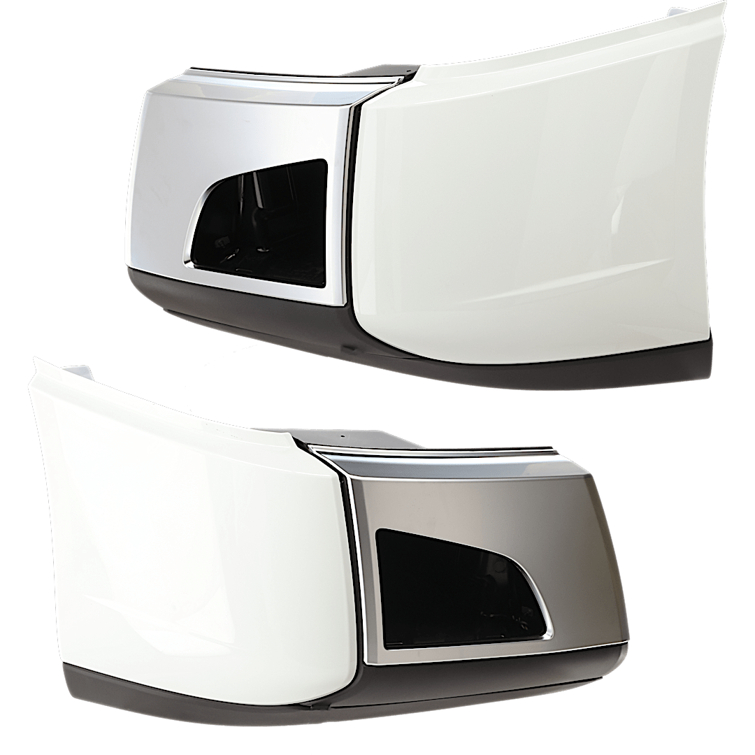 set-rv01110023-hd_1.png JC Whitney Front, Driver and Passenger Side Bumper End, Chrome (Front), White (Side), Black (Bottom) Plastic - Image 1